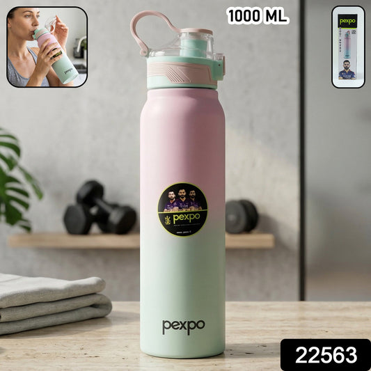 Flip top lid of water bottle with carry handle for easy drinking
