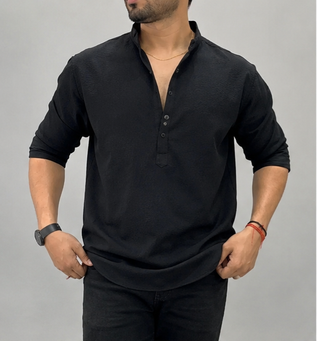 Men's Premium Black Casual Shirt | Stretch Fabric | Full Sleeve
