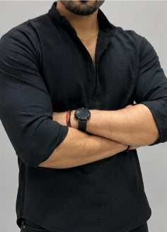 Men's Premium Black Casual Shirt | Stretch Fabric | Full Sleeve