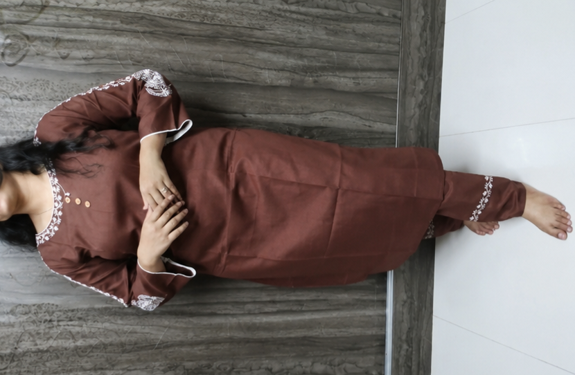 🤎 Elegant Brown Embroidered Kurta Set for Women
