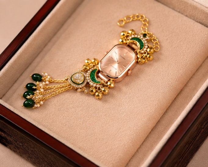 Elegant Green Stone Bracelet Watch for Women