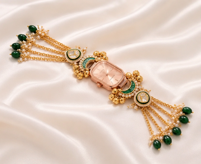 Elegant Green Stone Bracelet Watch for Women
