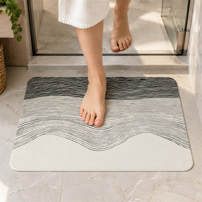 Absorbent Bathroom Mat Abstract Wave Line Print Quick Dry Mat (1 Pc 60x40 Cm)
