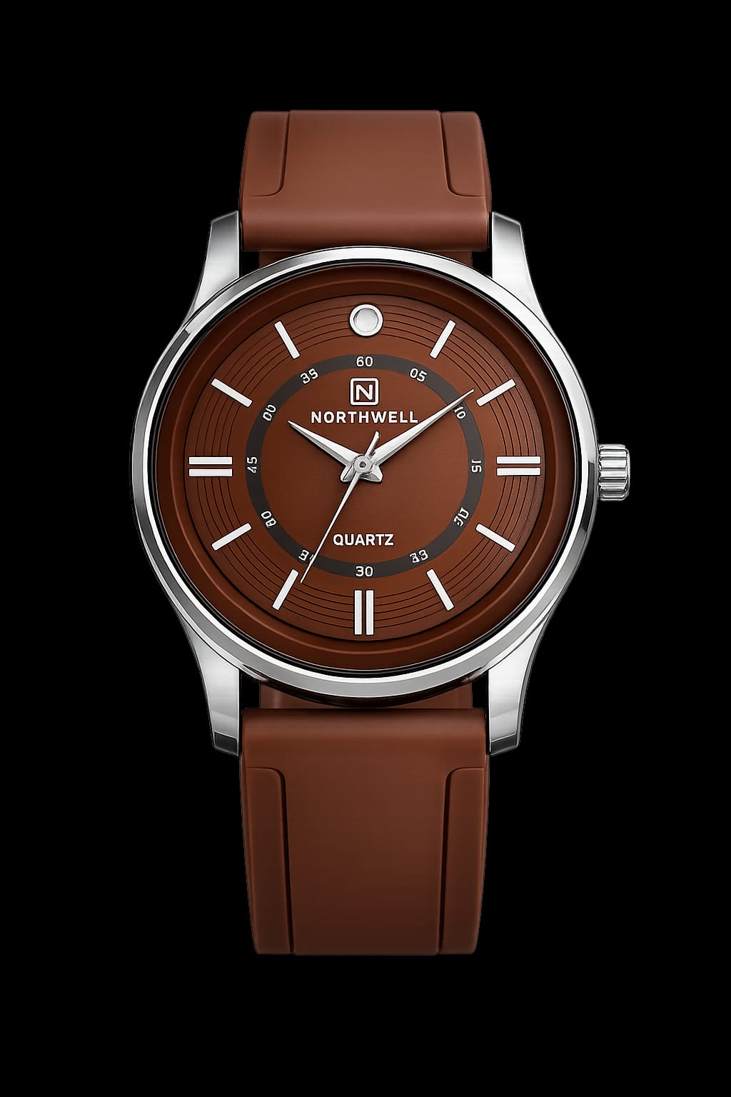 Men's Brown Analog Quartz Watch with Premium Silicone Strap | 44mm Dial | Stylish Casual Watch