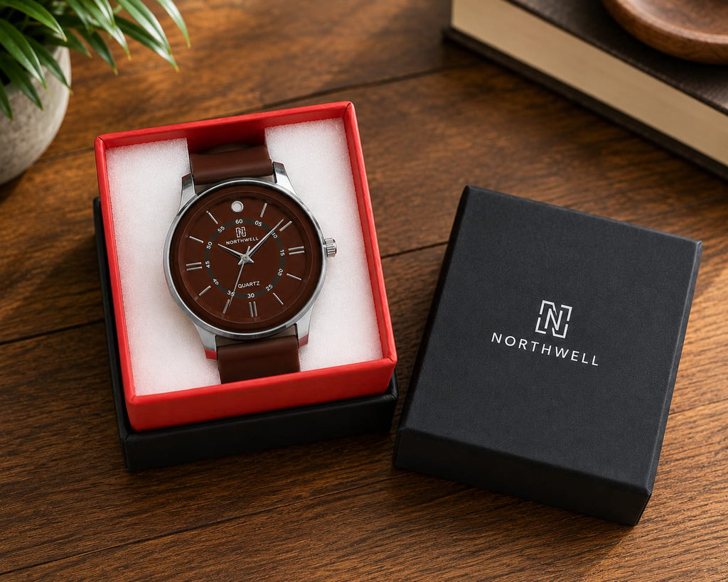 Men's Brown Analog Quartz Watch with Premium Silicone Strap | 44mm Dial | Stylish Casual Watch