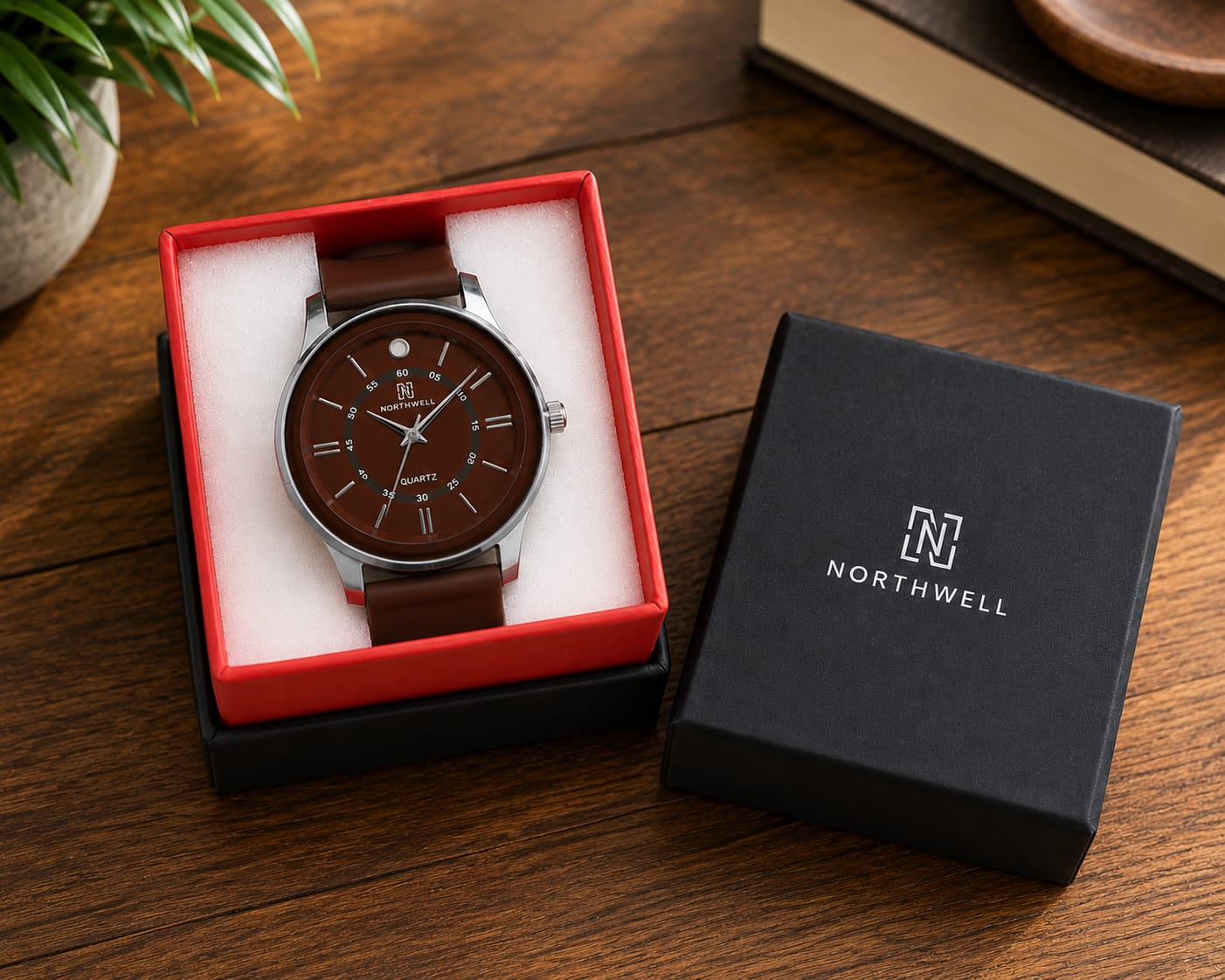 Men's Brown Analog Quartz Watch with Premium Silicone Strap | 44mm Dial | Stylish Casual Watch
