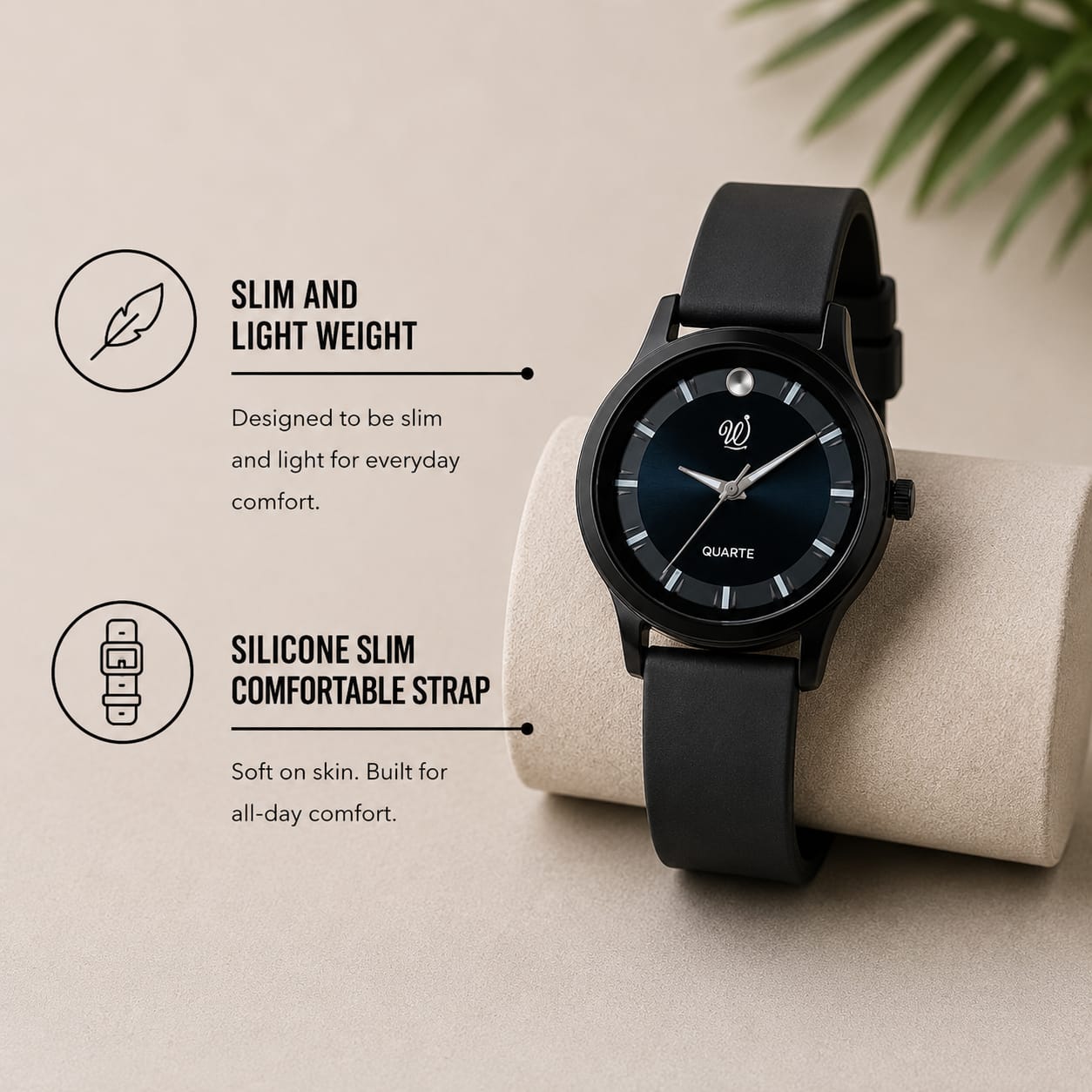 Minimalist Men's Analog Quartz Watch with Soft Silicone Strap | 44mm Dial | Brown