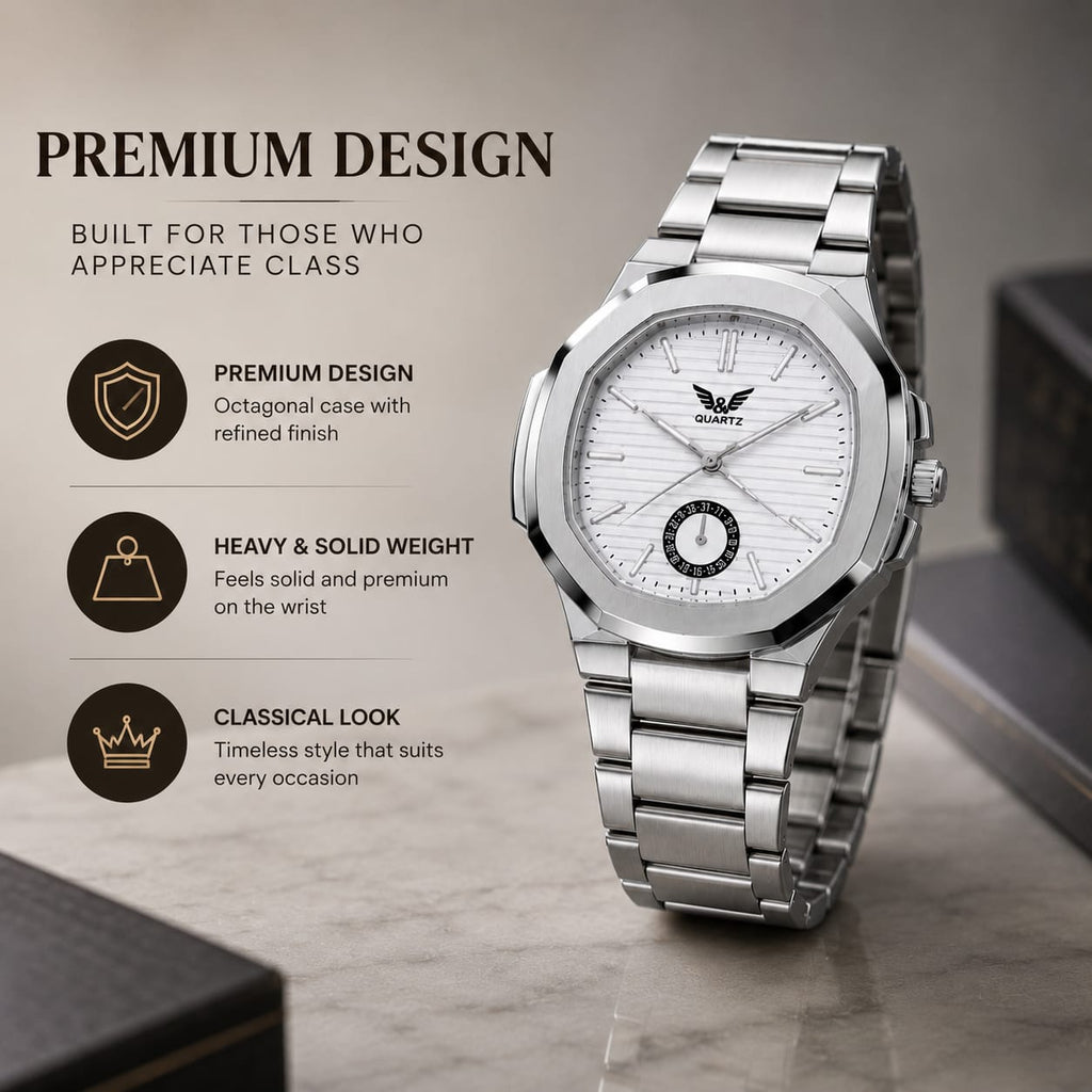 Premium Stainless Steel Watch (Available in Black & White Dial)