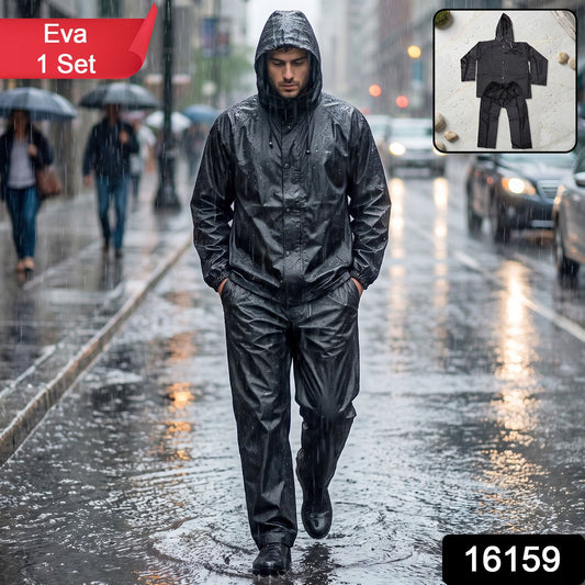 Reusable Waterproof Eva Rain Coat Set With Hood Jacket And Pant (1 Set)