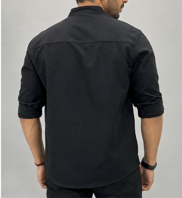 Men's Premium Black Casual Shirt | Stretch Fabric | Full Sleeve