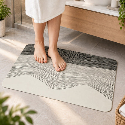 Absorbent Bathroom Mat Abstract Wave Line Print Quick Dry Mat (1 Pc 60x40 Cm)